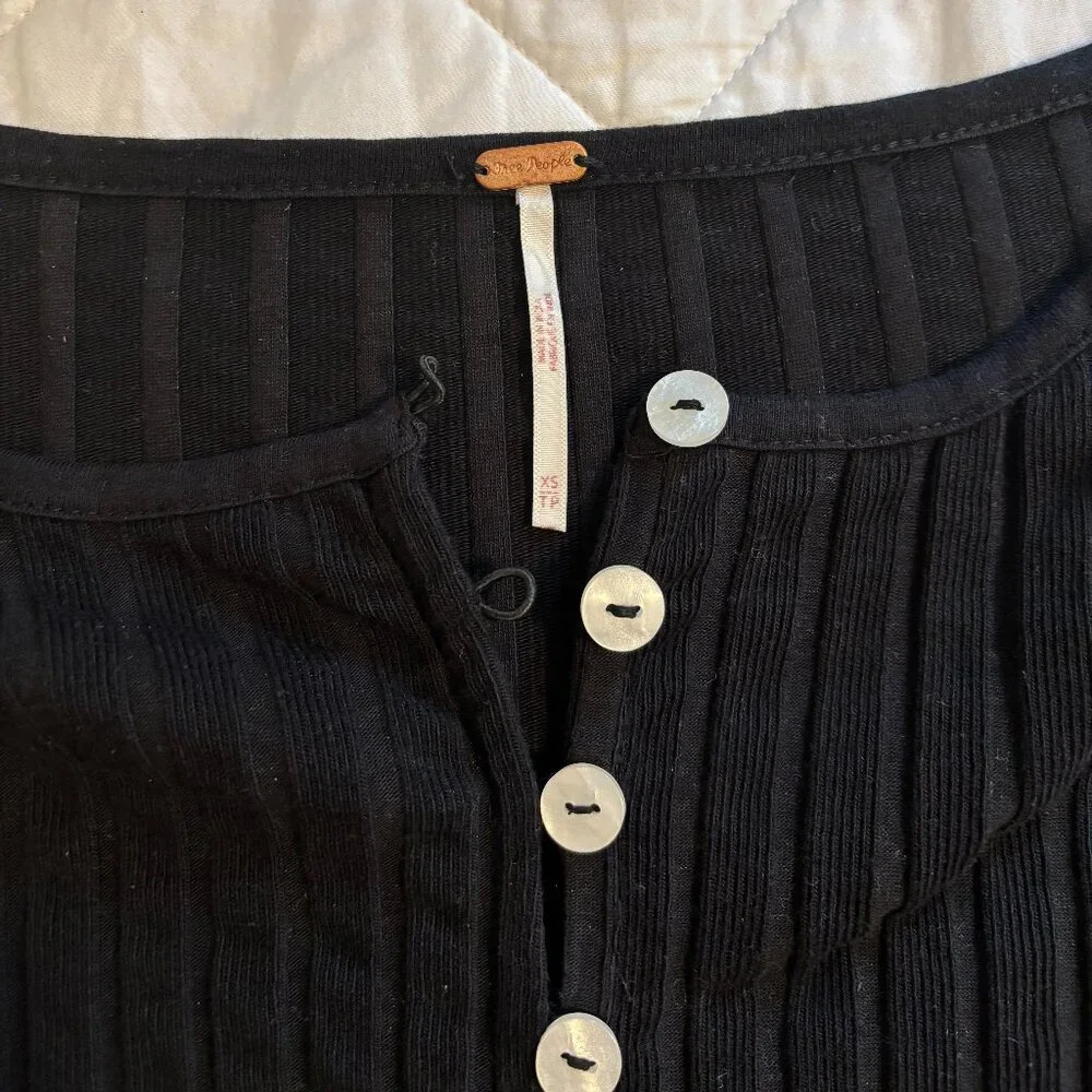FREE PEOPLE Tilly Ribbed Long Sleeve Button-Up Black XS - Picture 4 of 9